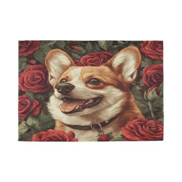 Imagem de Burbuja Jogo americano de rosas para cães, conjunto de 4 tapetes de mesa laváveis antiderrapantes, resistentes ao calor, para cozinha, mesa de jantar, ambientes internos e externos