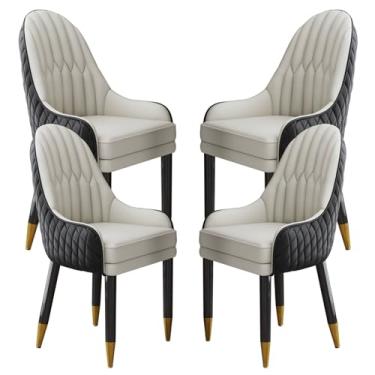 Imagem de Cadeira de jantar estofada moderna com pernas de metal - Cadeira de couro sintético retrô de meados do século para cozinha, sala de estar - Cadeira lateral confortável para negociações de hotel