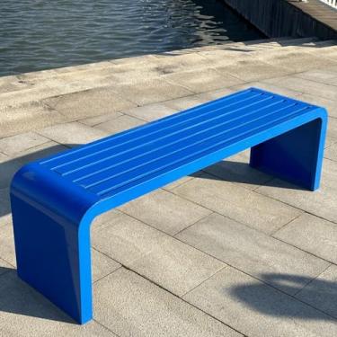 Imagem de Bancos de jardim para ambientes externos, banco de pátio de metal de ferro fundido, banco externo à prova de sol e intempéries, para parque, quintal, varanda, gramado, varanda, quintal (azul, 180 cm)