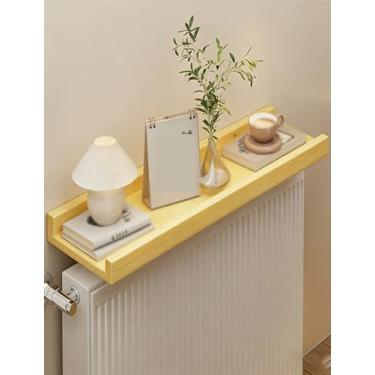 Imagem de Capa de prateleira de radiador de madeira para sala de estar e quarto, organizador de radiador elegante, amarelo 30 x 12 cm (11,8 x 4,7 pol.) - solução perfeita para decoração de casa