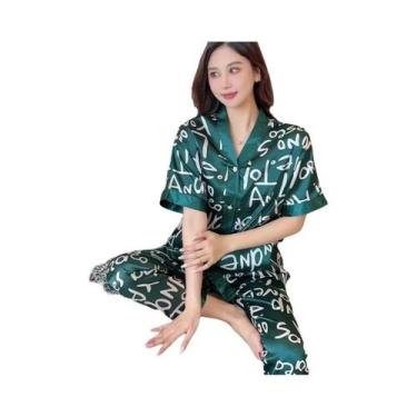 Imagem de Conjunto De Pijama Feminino De Verão Em Seda Gelada, Manga Curta, Caim