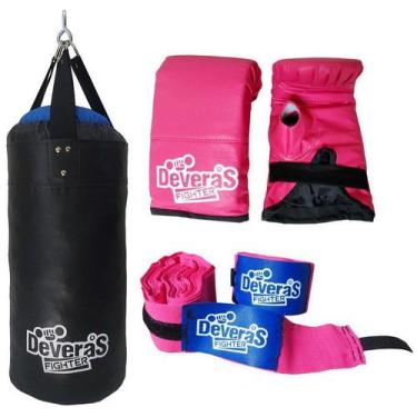 Imagem de Saco de Pancada Cheio 60 cm + Luva Boxe Luva Bate Saco + Bandagem Muay