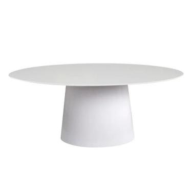Imagem de Mesa de Jantar Cone Oval 6 Lugares Tampo Oval Vidro 3mm 180x90 Branco Laqueado
