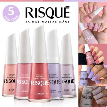 Imagem de Kit 10 Esmaltes Risqué Tons Lilas Azul e Rosa Esmaltes Atacado, 5 Esma