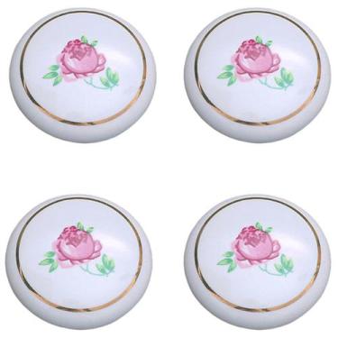 Imagem de Puxadores de Cerâmica Vintage com Flor de Rosa Tverghvad, 4 Unidades
