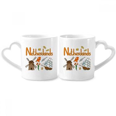Imagem de Conjunto de canecas de porcelana para casais, símbolo nacional da Holanda, com símbolo de marco, coração