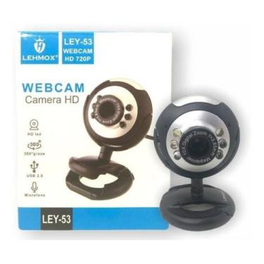 Imagem de Webcam Ley-53 Microfone Luz Led 360 Graus Hd 720P Usb - Lehmox