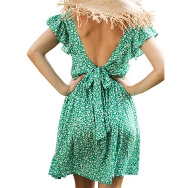 Imagem de CUPSHE Mini vestido feminino com gola V floral manga esvoaçante autoamarrado vestido casual verão, Floral verde, P