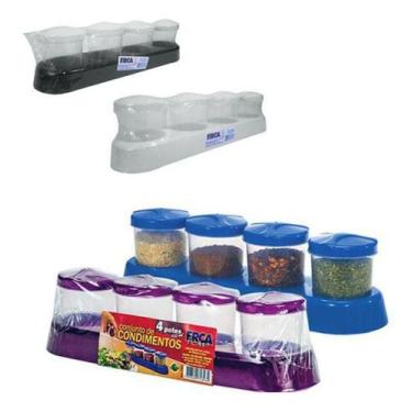 Imagem de Porta Condimento De Plastico Colors Kit Com 4 Pecas + Suport - Oem
