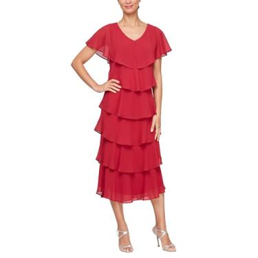 Imagem de S.L. Fashions Vestido feminino longo com decote em V e babados em camadas, Decote em V vermelho maçã, 42