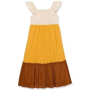 Imagem de Speechless Vestido maxi feminino com manga curta e cintura império, Marfim/Mostarda, 17