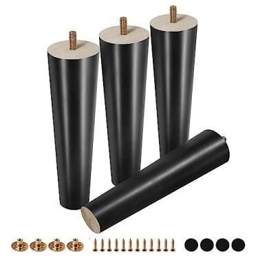 Imagem de FoDau770 Pernas de móveis de madeira de borracha preta, 20 cm, pés de madeira afunilados retos de meados do século, conjunto de 4, pés de móveis UNC de 5/40.6 cm para armário, sofá, cômoda, cadeira