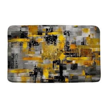 Imagem de WANVYON Tapete de banho abstrato amarelo preto ombré pincel traçado caos listrado moderno estética banheiro cozinha tapetes