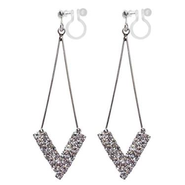 Imagem de Brincos pendentes de prata invisíveis com clipe para mulheres, não furados, strass, cristal, dourado, confortável, com franja, corrente longa, brincos com clipe Miyabi Grace, Resina, Sem pedra