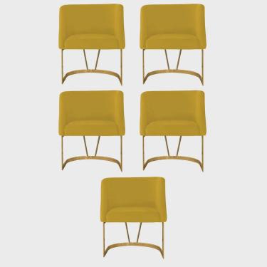Imagem de Kit 05 Poltrona Cadeira Aurora Luxo Confort Industrial Ferro Dourado Suede Amarelo - Ahz Móveis