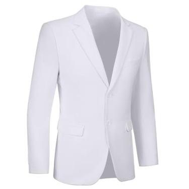 Imagem de Blazer masculino esportivo slim fit 2 botões sólido terno casual jaqueta blazer, Branco, XGG