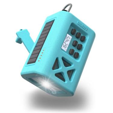 Imagem de Rádio meteorológico com manivela de emergência, rádio solar portátil NOAA/AM/FM, carregamento USB, alimentado por bateria, manivela, alarme SOS, lanterna (azul celeste)