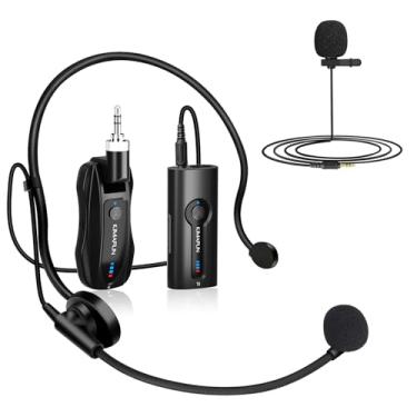Imagem de KIMAFUN Sistema de microfone de lapela sem fio, 2,4 GHz, microfone portátil 2 em 1 para ensino, professores, discurso, guia turístico, alto-falante, amplificador, sistema de PA, transmissão, KM-G70