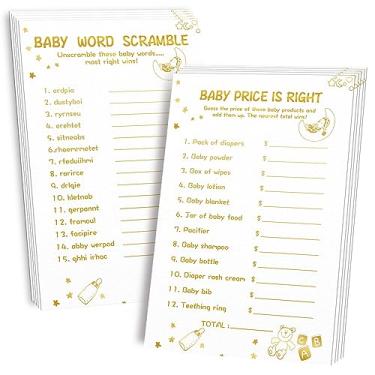 Imagem de Jogos de chá de bebê para meninos ou meninas - 2 jogos (50 de cada), dupla face, papelão grosso, com teclas de resposta