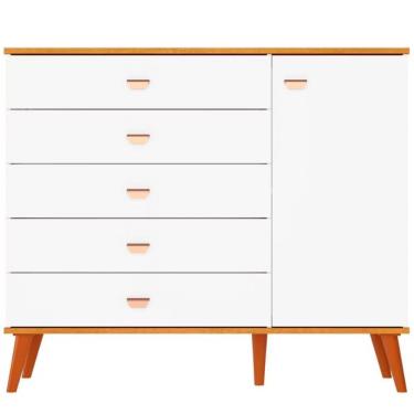 Imagem de Cômoda Infantil Bartira Ternura Com 5 Gavetas E 1 Porta Branco Wood