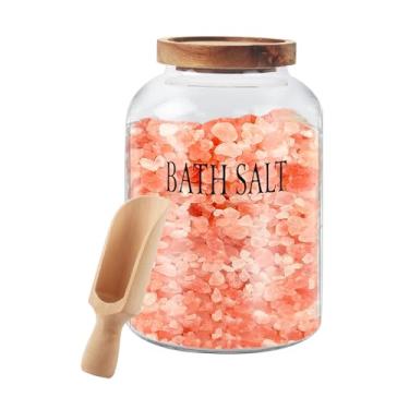 Imagem de Klmnop Pote De Vidro Para Sais Banho 74 Oz Com Colher Madeira, Tampa Sal, Organizadores E Decoração Banheiro (Transparente)