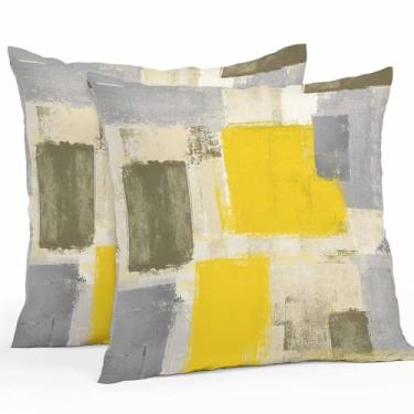 Imagem de Futuregrace Capas de travesseiro à prova d'água, pacote com 2, arte abstrata, textura mosqueada amarela, vintage, capas de travesseiro ideais para sofá, acampamento, pátio, decoração de casa, 45,72 cm