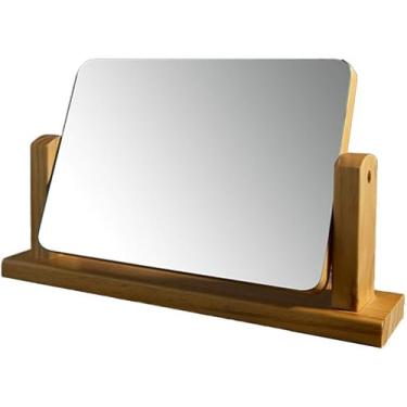 Imagem de Ysj Desktop Espelho De Maquiagem Quarto Espelho De Madeira Dormitório Estudante Quarto Portátil Pequeno Espelho 360 ° Rotativo Hd Espelho De Beleza Espelho Decorativo De Estilo, 26 * 13.5CM