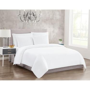 Imagem de Christian Siriano NY - Conjunto de edredom e fronha solteiro 300 fios - Coleção de cetim de algodão - Branco