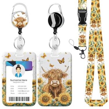 Imagem de Cordão de carretel de crachá Highland Cow, girassol, porta-crachá, crachá, retrátil, para médico, enfermeira, professor, escritório, estudante