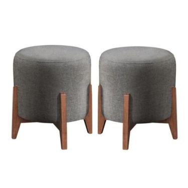 Imagem de Kit 2 Puff Decorativo Para Sala Redondo Luxo Atenas Veludo Cinza - Bla