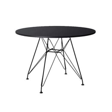 Imagem de Mesa Ferro Preto Tampo Redondo Madeira Preto 90Cm - UP HOME