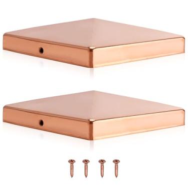 Imagem de Patioer Tampas de poste de cobre sólido 6x6, tampas de decks de pirâmide de cerca para postes de madeira de decks ou corredores (reais 14 cm x 14 cm), pacote com 2