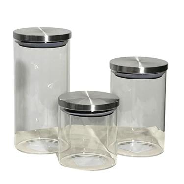 Imagem de Conjunto com 3 Potes em Vidro Borossilicato Redondo com Tampa (Inox | 600ml / 950ml / 1300ml)