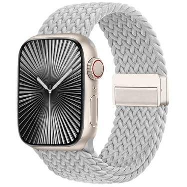 Imagem de Zedoli Pulseira masculina trançada magnética compatível com Apple Watch séries 11, 10, 9, 8, 7, 6, 5, 4, 3, 2 e 1 SE, Ultra, cinza claro