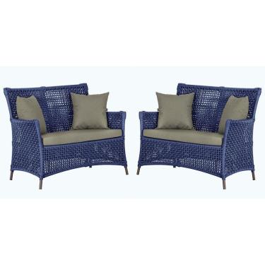 Imagem de 2 Sofás área Externa Igapó Alumínio Marrom Corda Náutica E8 Azul