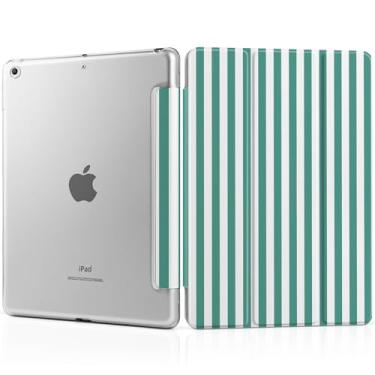 Imagem de MEEgoodo Capa para iPad de 10,2 polegadas, capa para iPad 9ª geração 2021/8ª geração 2020/7ª geração 2019, capa para tablet com textura de seda e capa traseira de PC, listras verdes