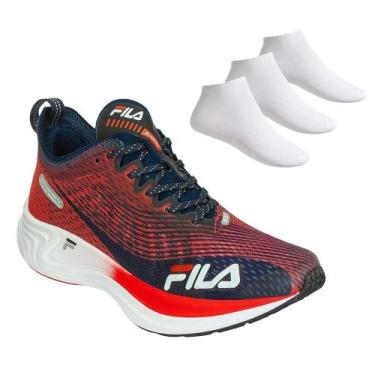 Imagem de Kit Tênis Fila Racer Carbon Tri Feminino + 3 Pares de Meias, Marinho, 