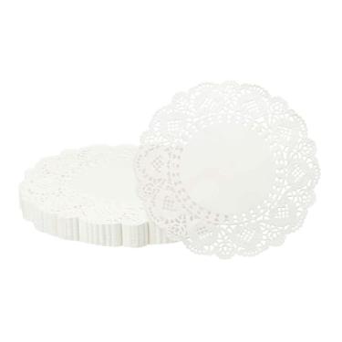 Imagem de HARFINGTON 200 peças de guardanapos de papel redondos de 7,5 polegadas de renda para bolos sobremesa artesanato festa casamento aniversário decoração de mesa, branco