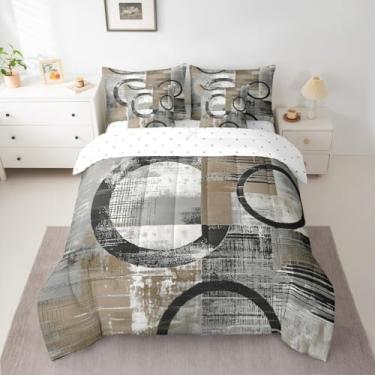 Imagem de Feelyou Conjunto de edredom abstrato com 7 peças, tamanho casal, arte abstrata, moderno, geométrico, decoração de quarto de luxo, macio