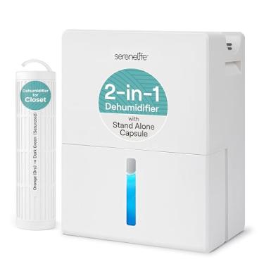 Imagem de SereneLife Desumidificador de 2,579 g – Desumidificador semicondutor com desligamento automático, descongelamento, temporizador e modo de hibernação, controle de umidade, tanque de 1 litro, design