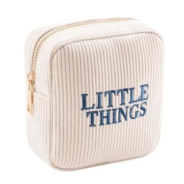 Imagem de RSRSLEII Pequena bolsa de maquiagem de veludo cotelê para bolsa, mini bolsa estética de cosméticos para mulheres e meninas, linda bolsa de batom com zíper com bolso para chave, porta-cartões