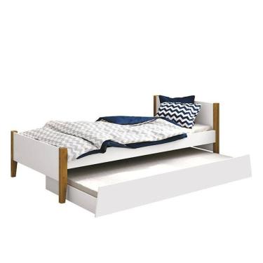 Imagem de Bicama Solteiro Simba Branco Fosco Com Pés Amadeirado - Reller Móveis Branco Fosco