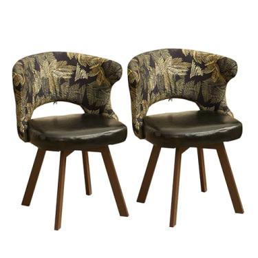 Imagem de Cadeiras de jantar giratórias de 360°, cadeira estofada com apoio de braço e encosto vazado, pernas grossas de madeira maciça, 150 kg, 2 peças