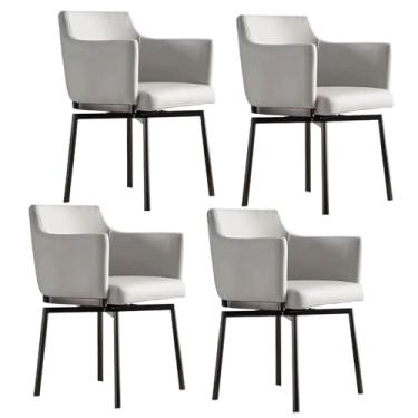 Imagem de Cadeiras de jantar giratórias de 180°, cadeira de jantar estofada ergonômica com encosto automático e apoio de braço pernas de aço carbono C 4 peças
