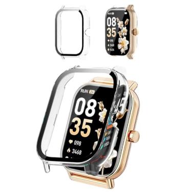 Imagem de Capa protetora compatível com smartwatch Haulvean de 4,7 cm, capa rígida de policarbonato e protetor de tela de vidro temperado 9H - à prova de choque, resistente a arranhões, cobertura total