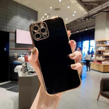 Imagem de HTVJFX Capa protetora de lente de silicone macio com revestimento dourado de luxo para 11 Pro Max (para 11 Pro Max/preto)