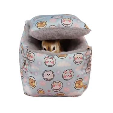 Imagem de Copfeu Cama suspensa para ratos, acessórios de gaiola de planador de açúcar, cama de ninho quente para dormir papagaio, rede de gaiola de animais pequenos para esquilo, hamster, papagaio (azul)