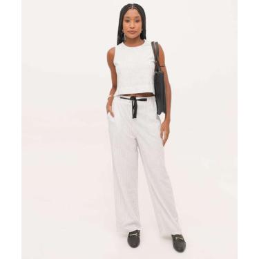 Imagem de Calça Pantacourt Feminina Listrada Marisa-49016, Branco, P