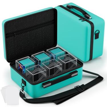 Imagem de Proijeut Caixa de baralho com estojo portátil, pacote com 6 caixas transparentes Commander Deck com 6 divisórias, comporta mais de 600 cartas de manga dupla, adequada para MTG, YuGiOh, TCG (verde)