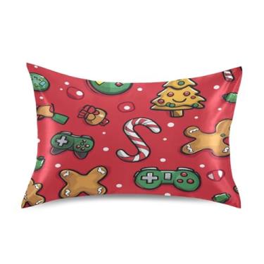 Imagem de Blueangle Fronha de cetim para cabelo e pele Gingerbread Man Cookies Fronha de seda, tamanho padrão (50,8 x 66 cm) - Capas de almofada de cetim refrescantes com fecho de envelope (143)